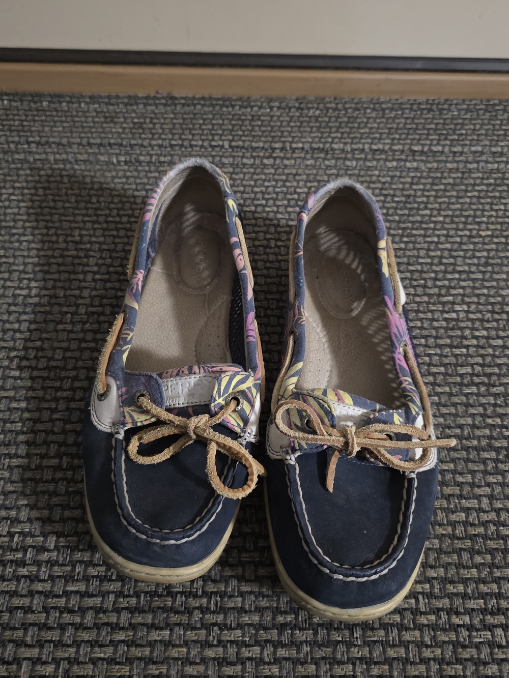 Sperry Navy Floral-Trim Women’s Boat Shoes